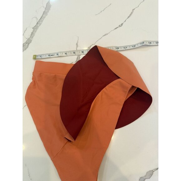 NWT Andrea‎ Iyamah Kiara High Rise Two-Tone Ruffle Bikini Bottom Peach/Deep Red - Picture 6 of 16